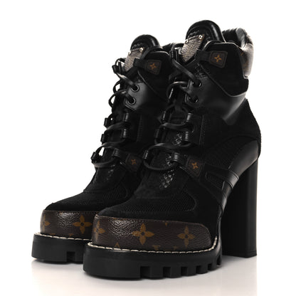 Louis Vuitton Suede Calfskin Monogram Star Trail Ankle Boots 37 Black 4 of 8