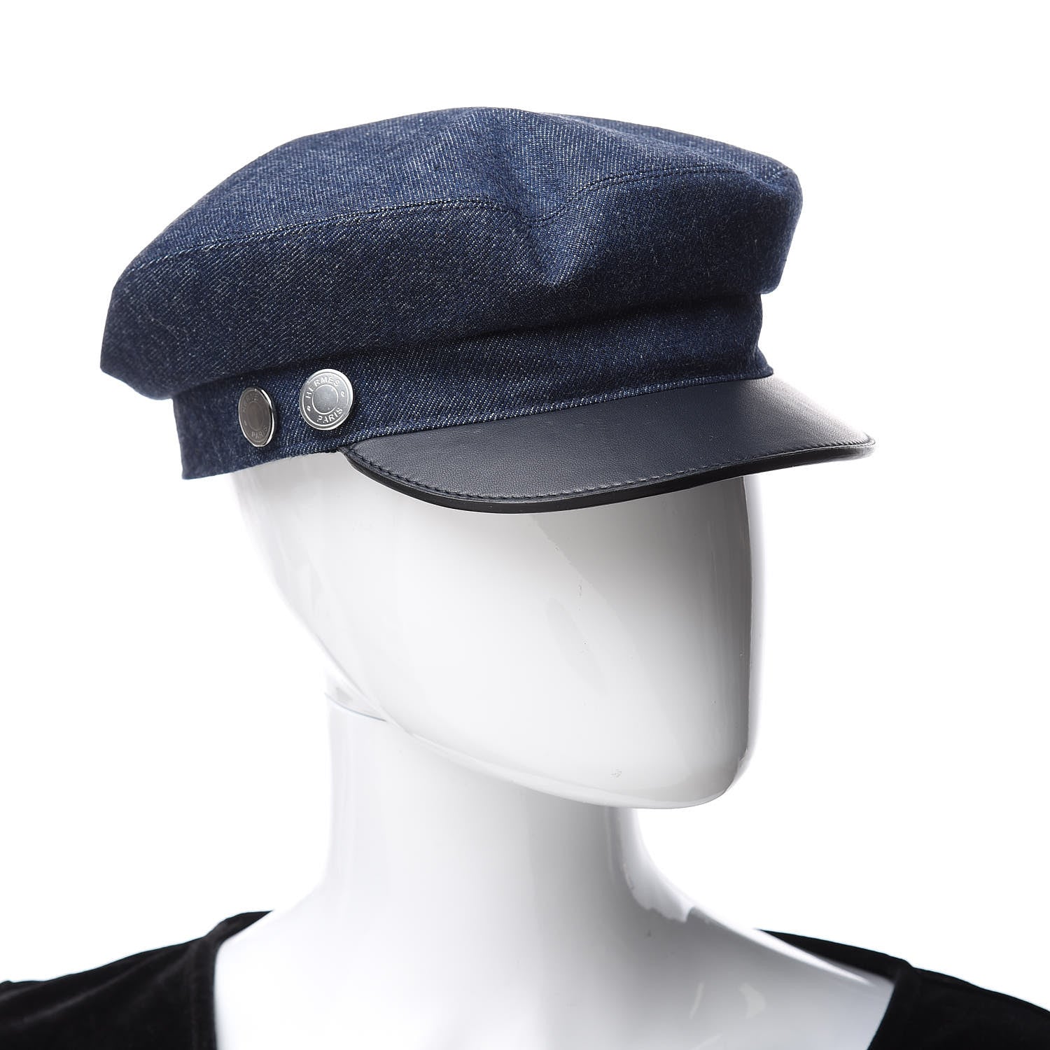 Hermes Denim Cotton Lambskin Womens Vauban Cap 59 Bleu Indigo Marine 2 of 8