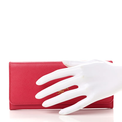 Prada Saffiano Metal Continental Flap Wallet Peonia 2 of 9