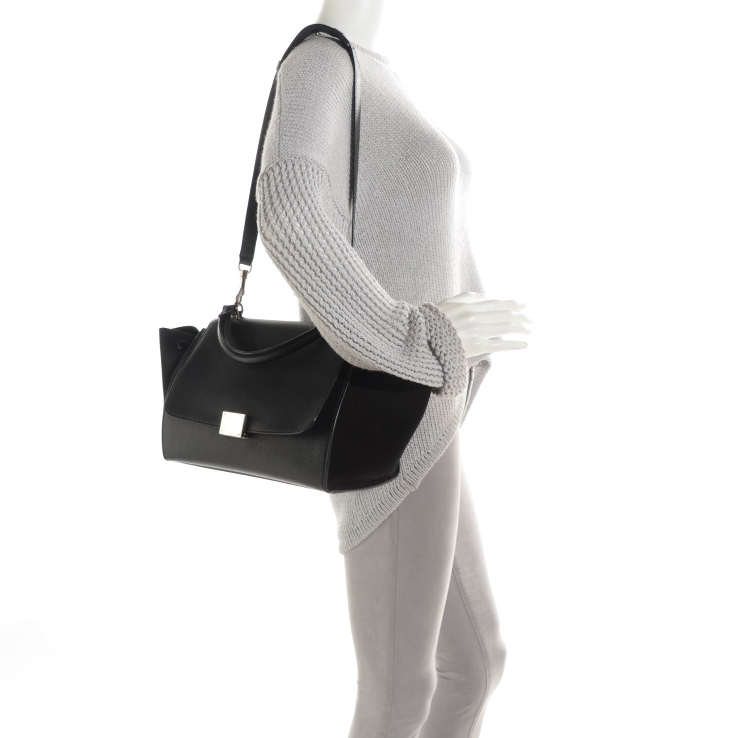 Celine Drummed Calfskin Suede Small Trapeze Black 2 of 7