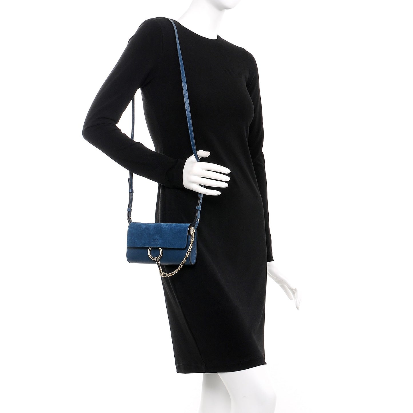 Suede Calfskin Mini Faye Shoulder Bag Majolica Blue