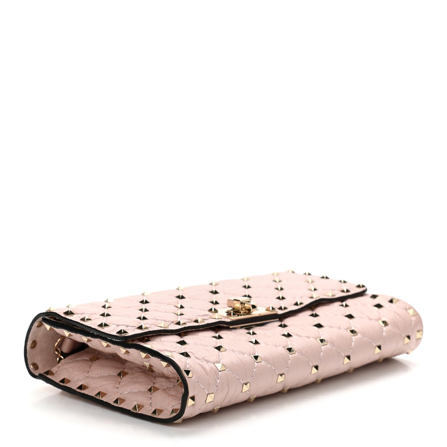 Craquele Nappa Rockstud Spike Wallet on Chain Water Rose
