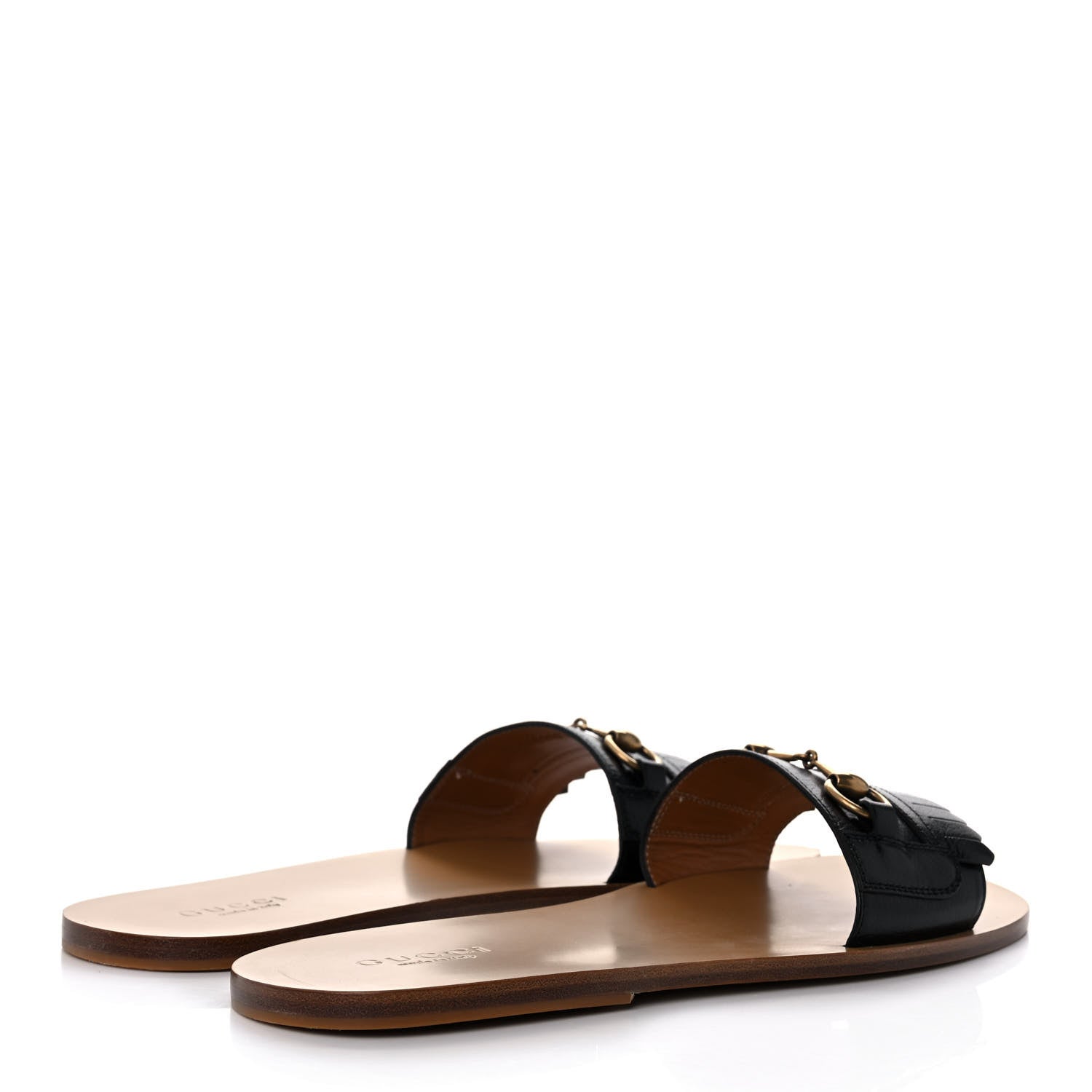 Gucci Goatskin Fringe Mens Horsebit Slide Sandals 10 Black 4 of 9