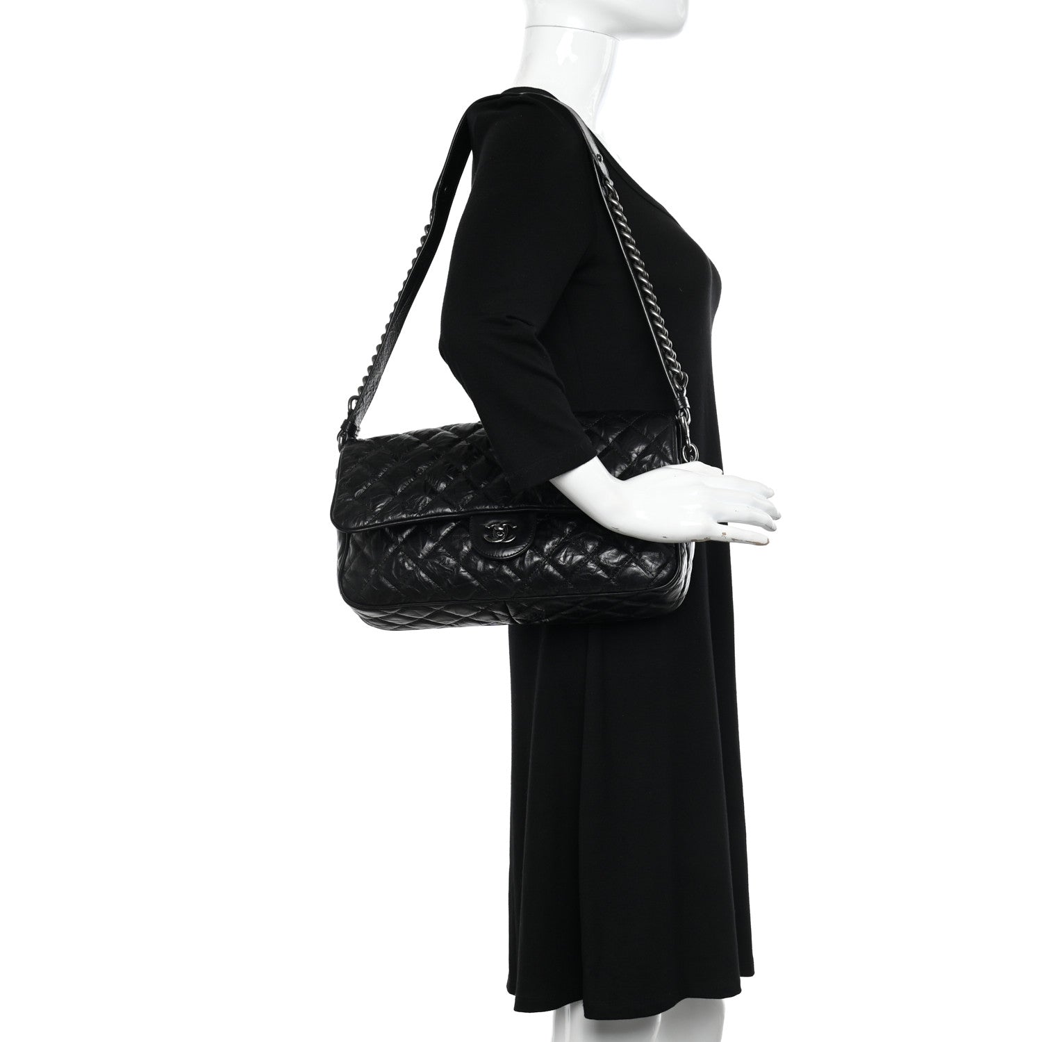 Chanel Crumpled Calfskin Quilted Medium Casual Rock Flap Black 2 of 10