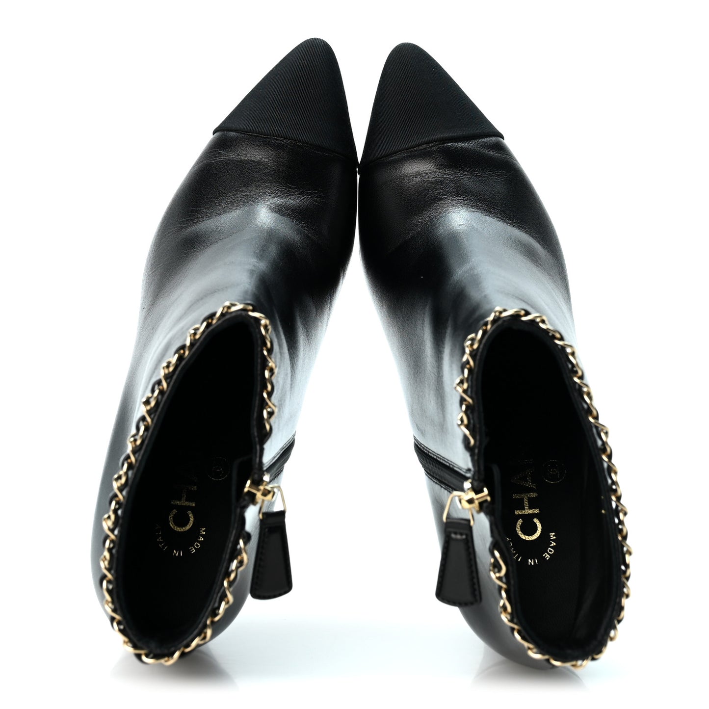 Lambskin Grosgrain CC Chain Cap Toe Short Boots 38 Black 38 Beige Black