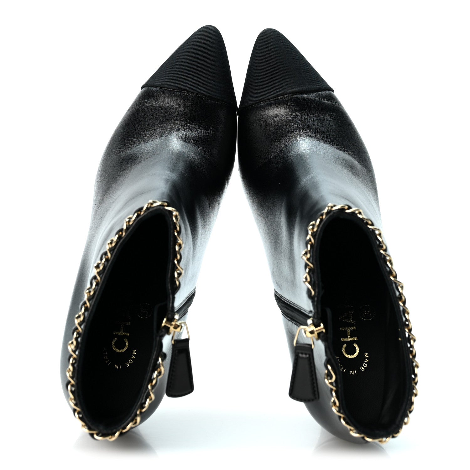 Chanel Lambskin Grosgrain CC Chain Cap Toe Short Boots 38 Black 38 Beige Black 2 of 11