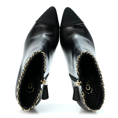 Chanel Lambskin Grosgrain CC Chain Cap Toe Short Boots 38 Black 38 Beige Black 2 of 11