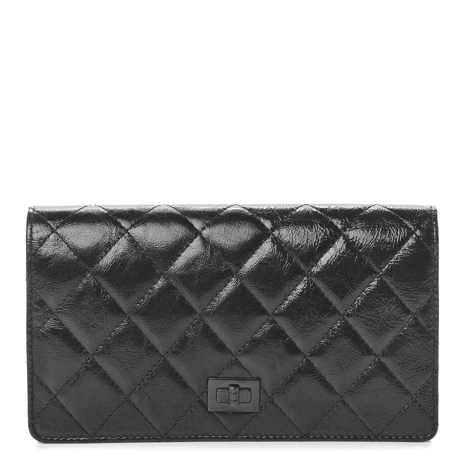 Chanel Patent Crumpled Calfskin Quilted Yen Reissue Wallet So Black 1 of 9