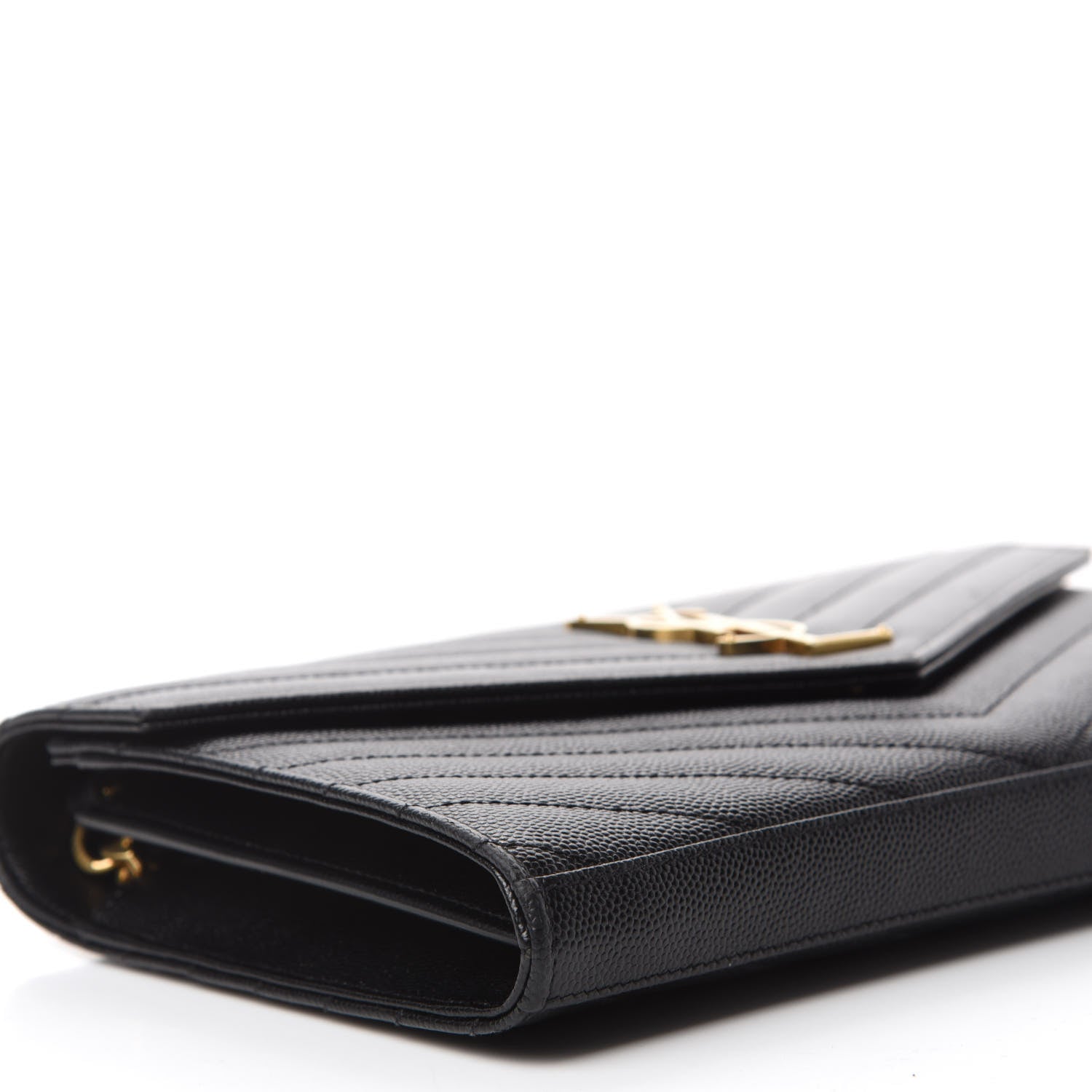 Saint Laurent Grain De Poudre Matelasse Chevron Monogram Chain Wallet Black 6 of 10