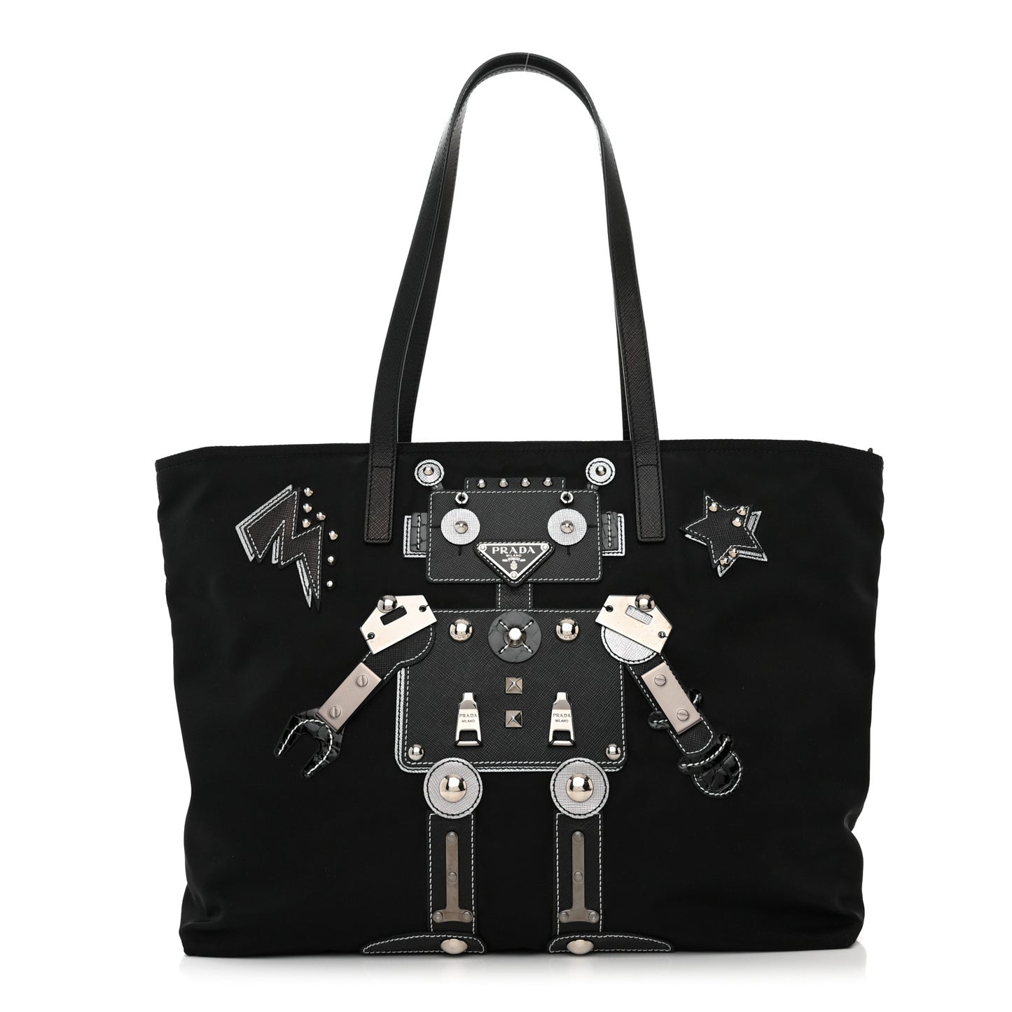 Nylon Tessuto Saffiano Robot Tote Bag Black