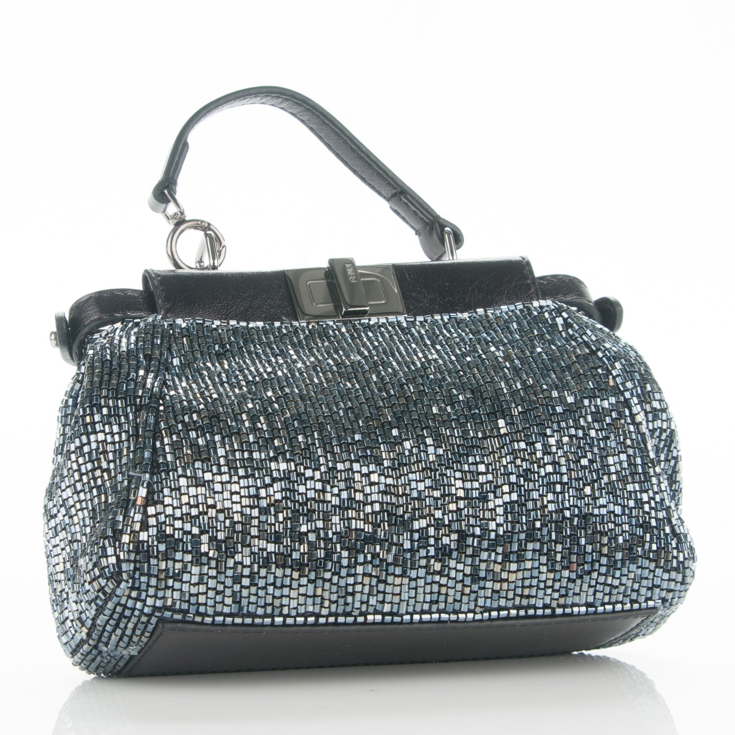 Fendi Laminated Goatskin Beaded Micro Peekaboo Iconic Satchel Canna di Fucile Black 3 of 7