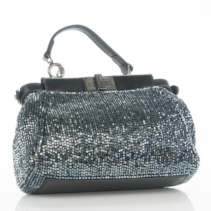 Fendi Laminated Goatskin Beaded Micro Peekaboo Iconic Satchel Canna di Fucile Black 3 of 7
