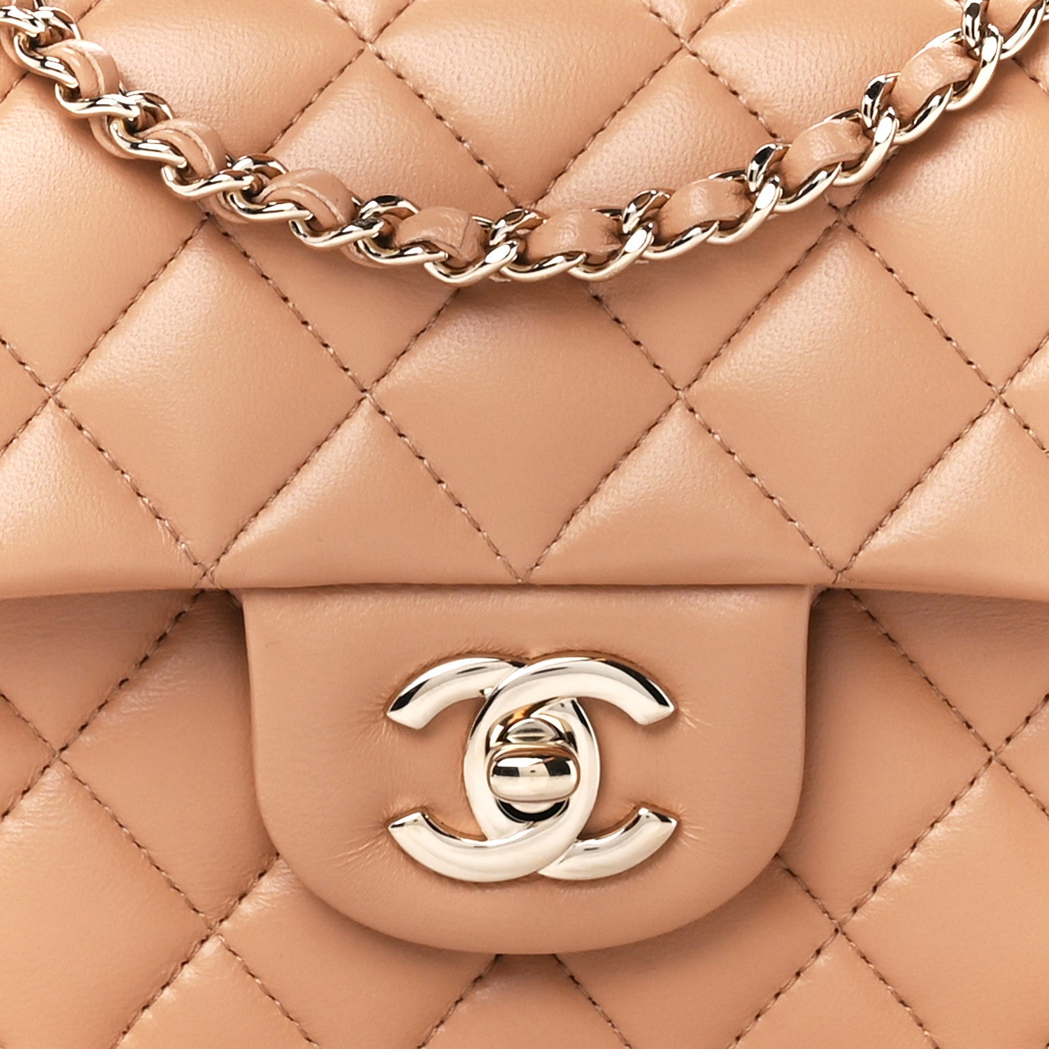 Chanel Lambskin Quilted Mini Top Handle Rectangular Flap Beige 9 of 12