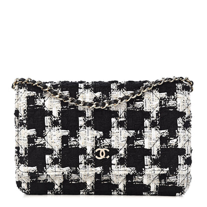 Chanel Tweed Quilted Wallet On Chain WOC Black Ecru White 1 of 11