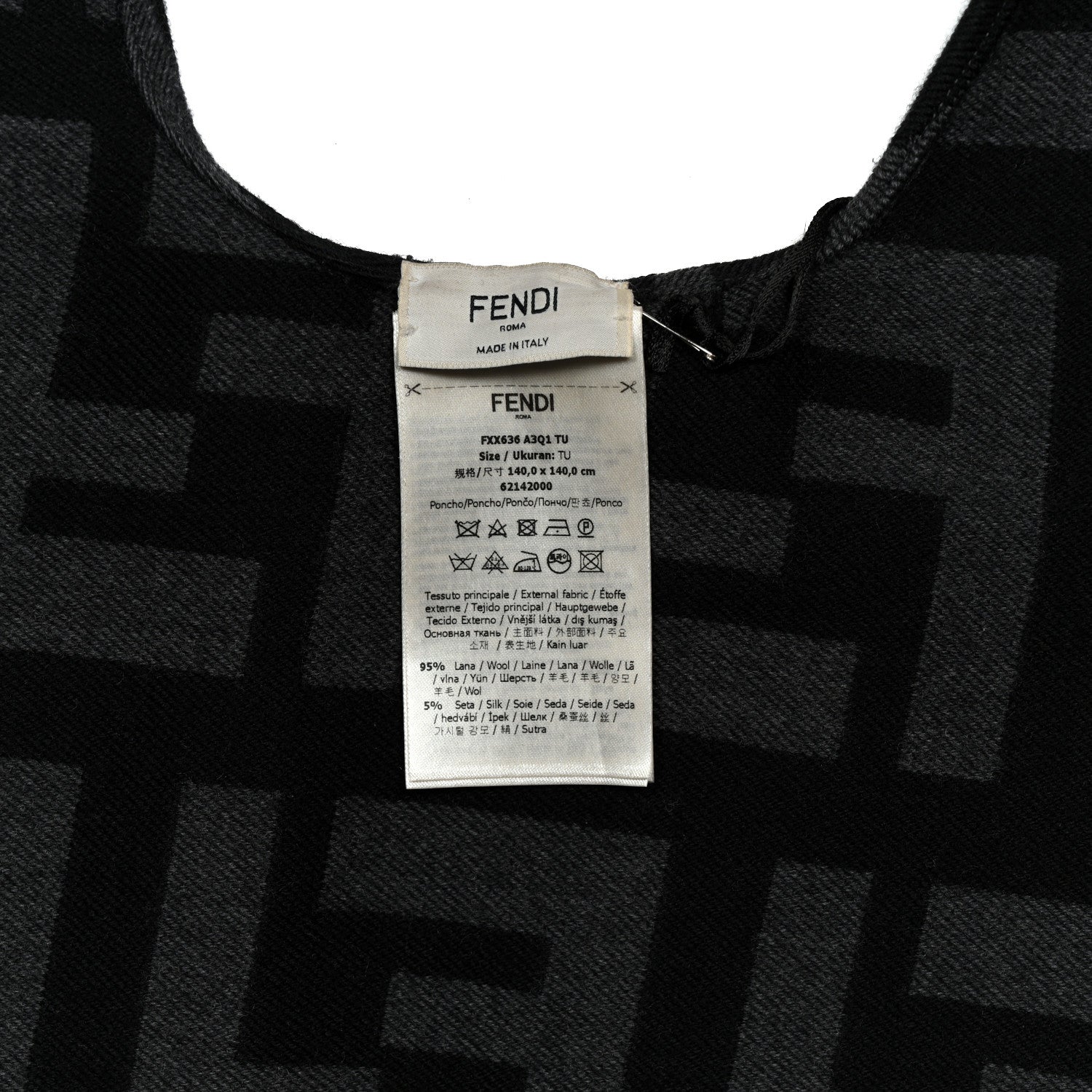 Fendi Wool Silk FF Poncho Black 3 of 3