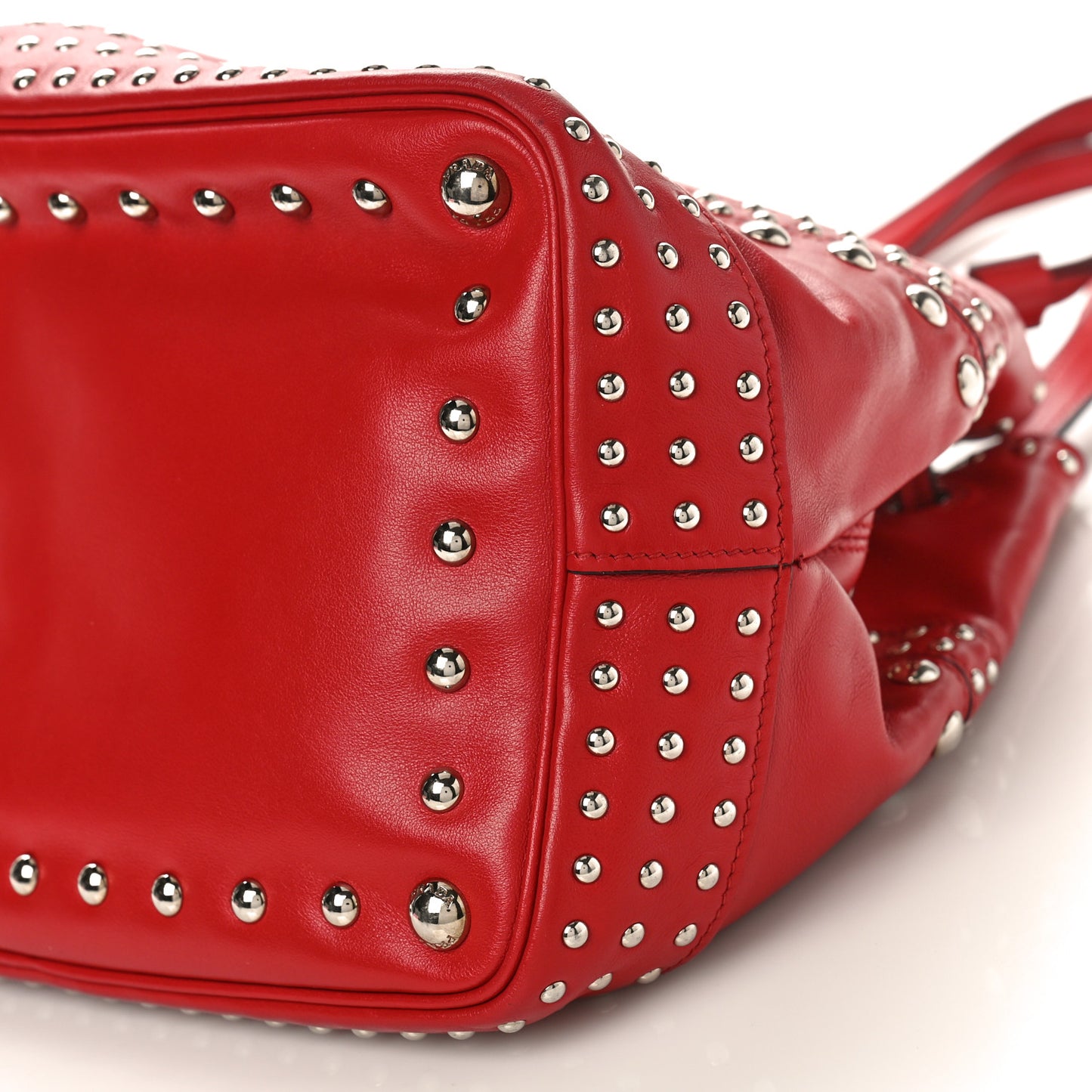 Soft Calf Studded Bucket Bag Rosso