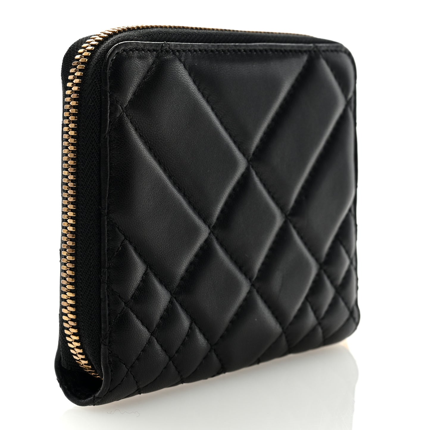 Nappa Quilted Tribute Compact Zip Around Wallet Black