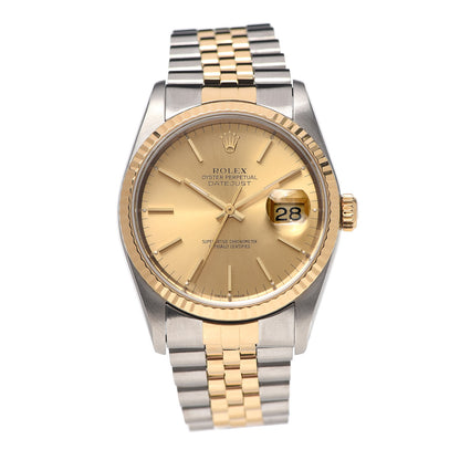 Rolex Stainless Steel 18K Yellow Gold 36mm Oyster Perpetual Datejust Watch Champagne 16233 1 of 3