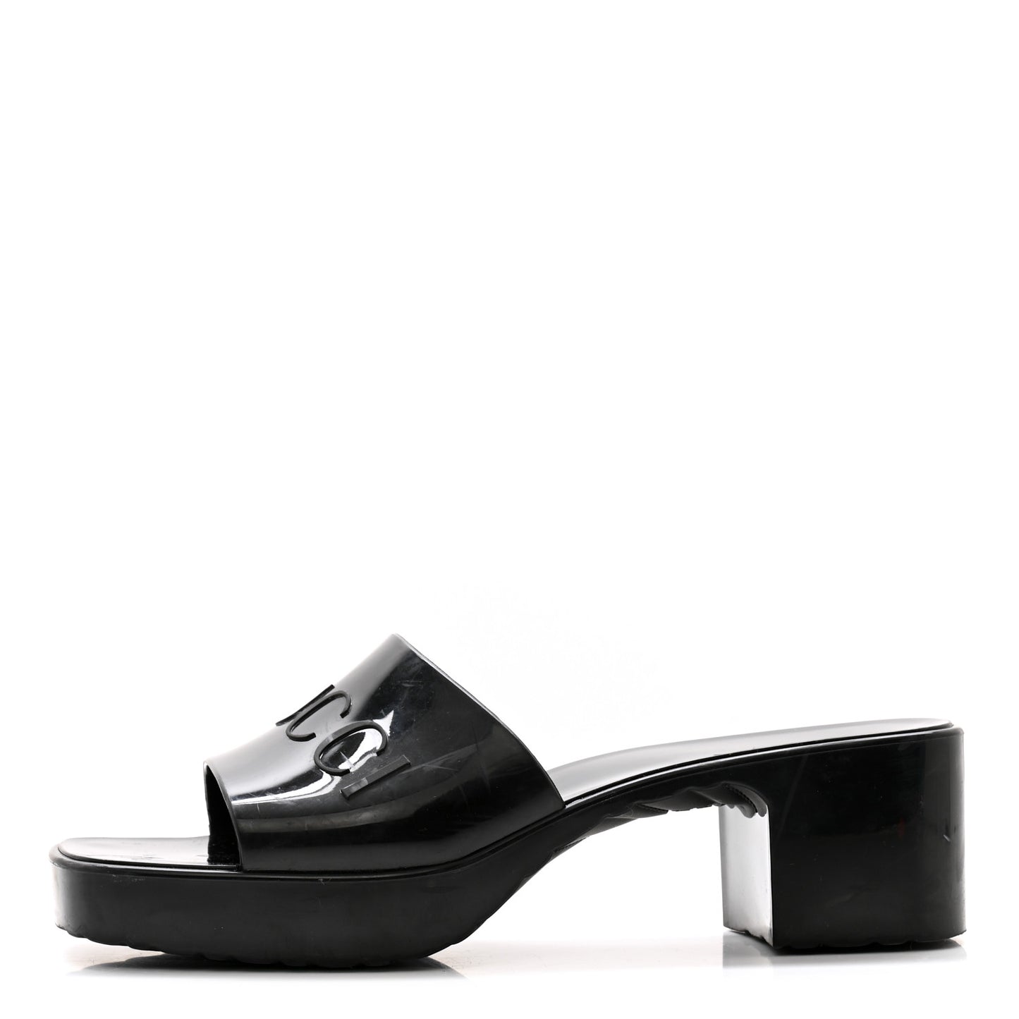 Rubber Gucci Logo Womens Platform 20/60mm Slide Sandals 38 Black