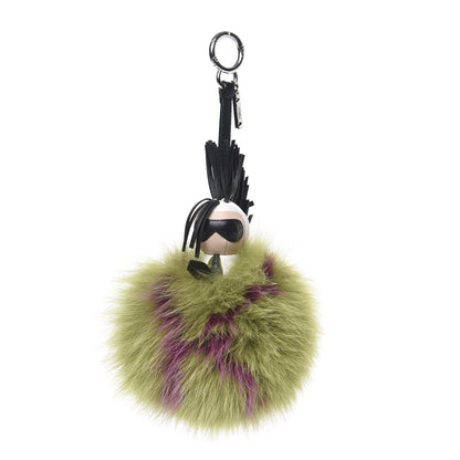 Fendi Fox Fur Shiny Nappa Super Karlito Pom Pom Bag Charm Malachite Multicolor Black 1 of 3