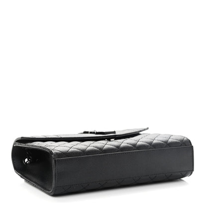 Saint Laurent Grain De Poudre Textured Mixed Matelasse Triquilt Medium Monogram Satchel Black 4 of 9