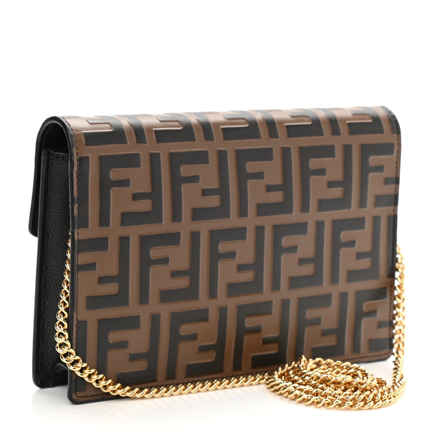 Vitello Cruise F is Fendi Bi-Color FF 1974 Embossed Medium Envelope Wallet On Chain Black Maya