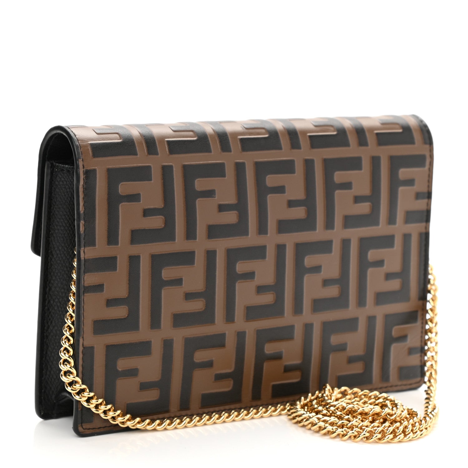 Fendi Vitello Cruise F is Fendi Bi-Color FF 1974 Embossed Medium Envelope Wallet On Chain Black Maya 3 of 8