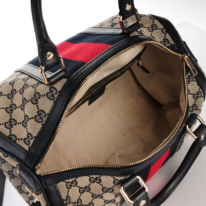 Gucci Monogram Selleria Calfskin Vintage Web Medium Boston Beige Blue 5 of 7