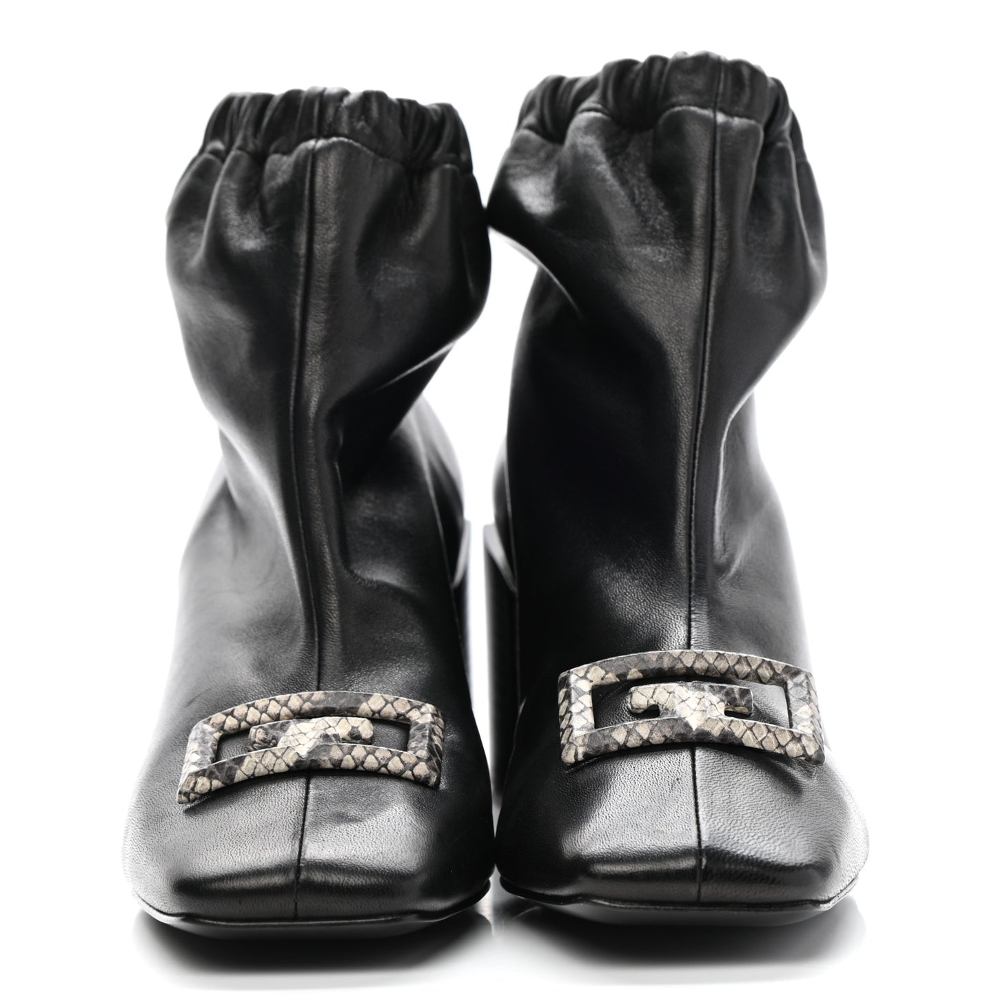 Calfskin Snakeskin Embossed ID Scrunch Bootie 37 Black