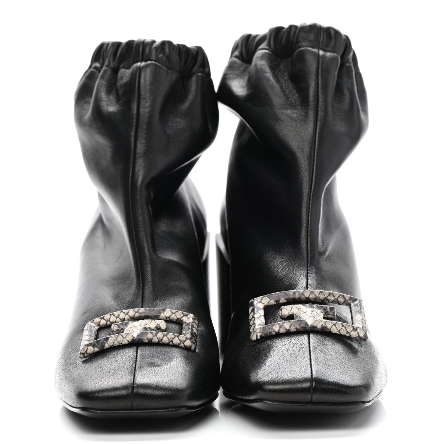 Givenchy Calfskin Snakeskin Embossed ID Scrunch Bootie 37 Black 2 of 9