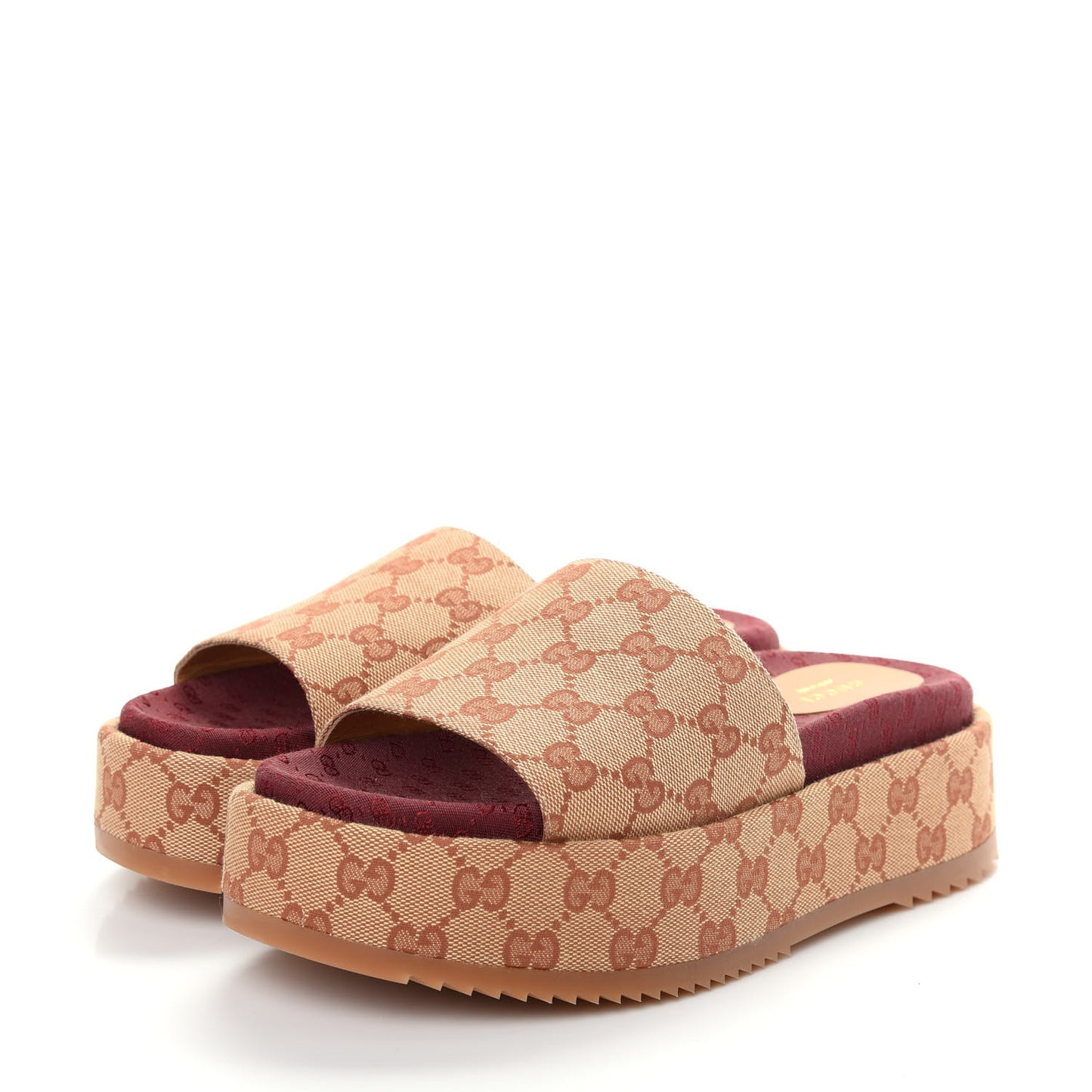 Canvas GG Monogram Angelina Platform Slide Sandals 38 Beige Ruggine