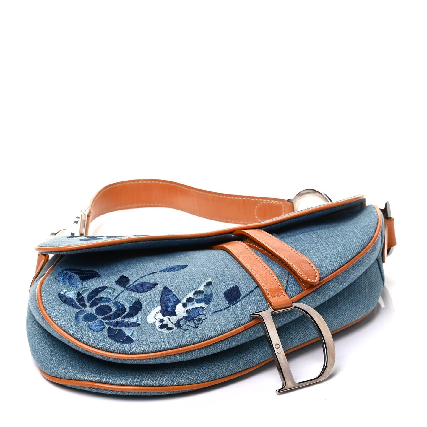 Denim Embroidered Saddle Bag Blue