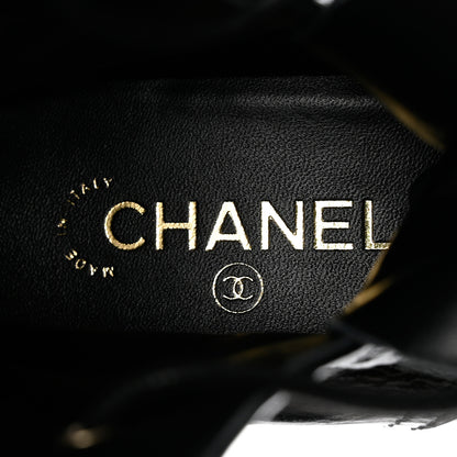 Chanel Shiny Calfskin Quilted CC Lace Up Combat Boots 38.5 Black 7 of 9