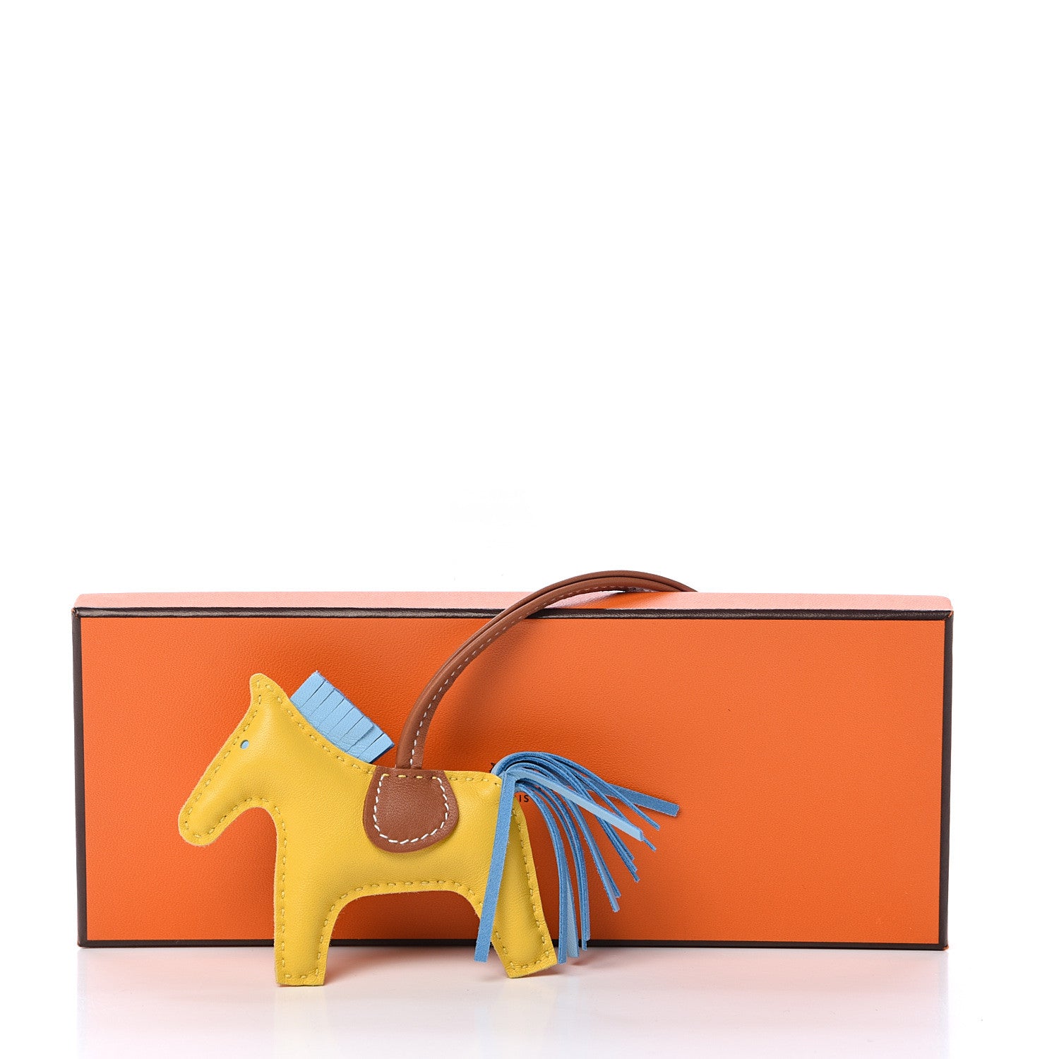 Hermes Milo Lambskin Grigri Rodeo Horse Bag Charm PM Jaune de Naples Celeste Gold 5 of 5