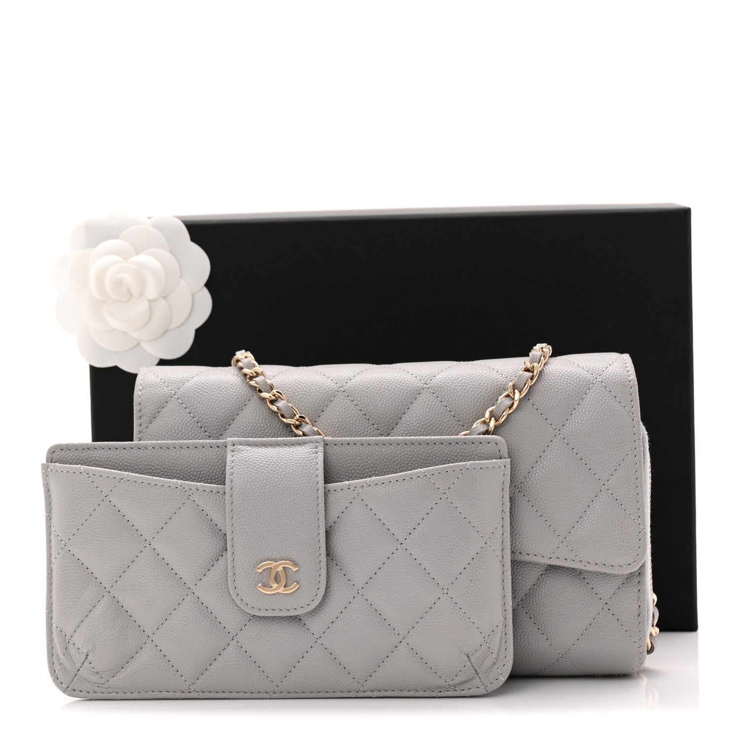 Chanel Caviar Quilted Phone Holder Wallet on Removable Chain Grey 13 of 13