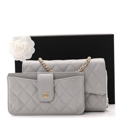 Chanel Caviar Quilted Phone Holder Wallet on Removable Chain Grey 13 of 13