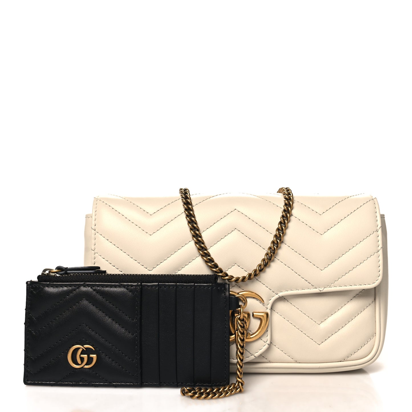 Calfskin Matelasse Mini GG Marmont Shoulder Bag With Card Holder White Black
