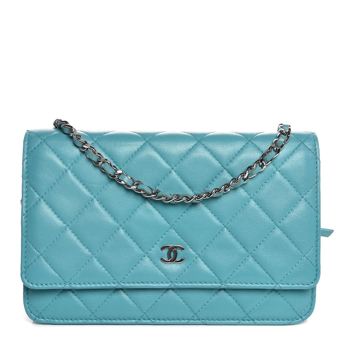 Lambskin Quilted Wallet On Chain WOC Turquoise