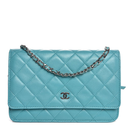 Chanel Lambskin Quilted Wallet On Chain WOC Turquoise 1 of 6