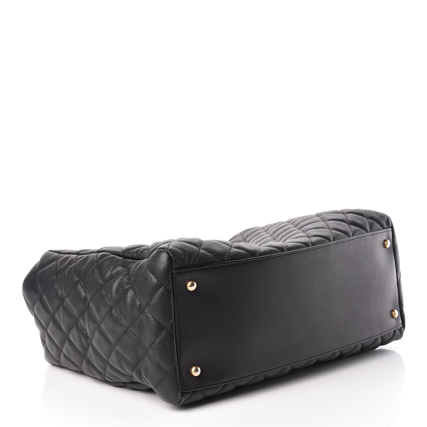 Caviar Quilted Large Coco Handle Shopping Tote Black