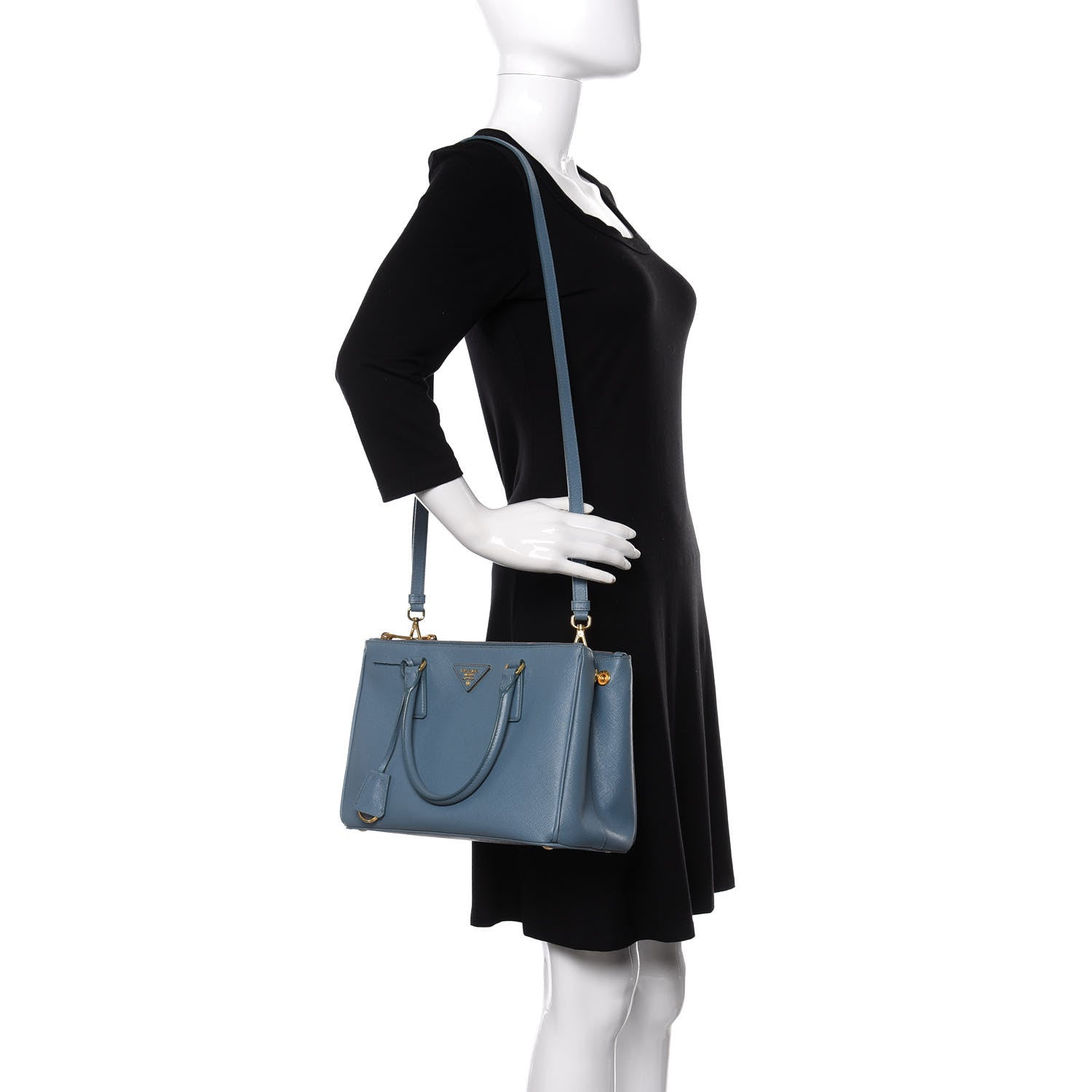 Prada Saffiano Small Galleria Double Zip Tote Aviazione 2 of 14