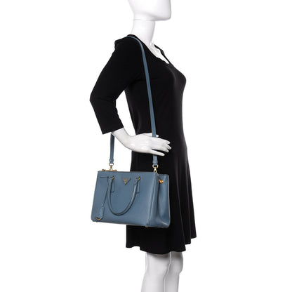 Prada Saffiano Small Galleria Double Zip Tote Aviazione 2 of 14