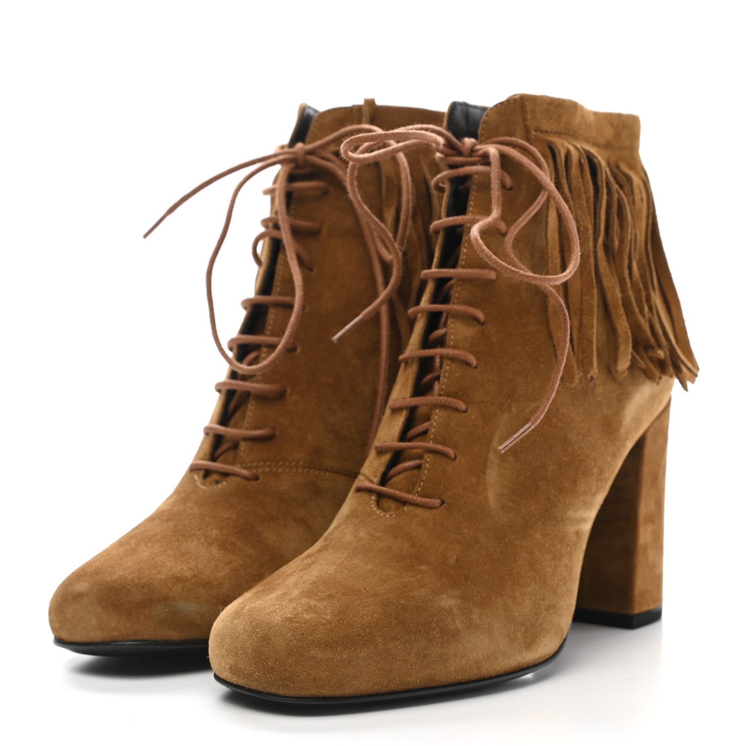 Saint Laurent Suede Babies 90 Fringe Ankle Boots 37 Light Tan 3 of 9
