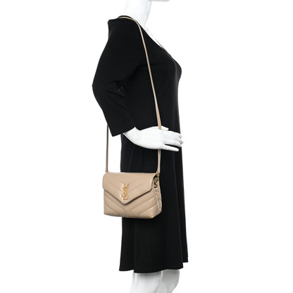Saint Laurent Calfskin Y Quilted Monogram Toy Loulou Crossbody Bag Dark Beige 2 of 12