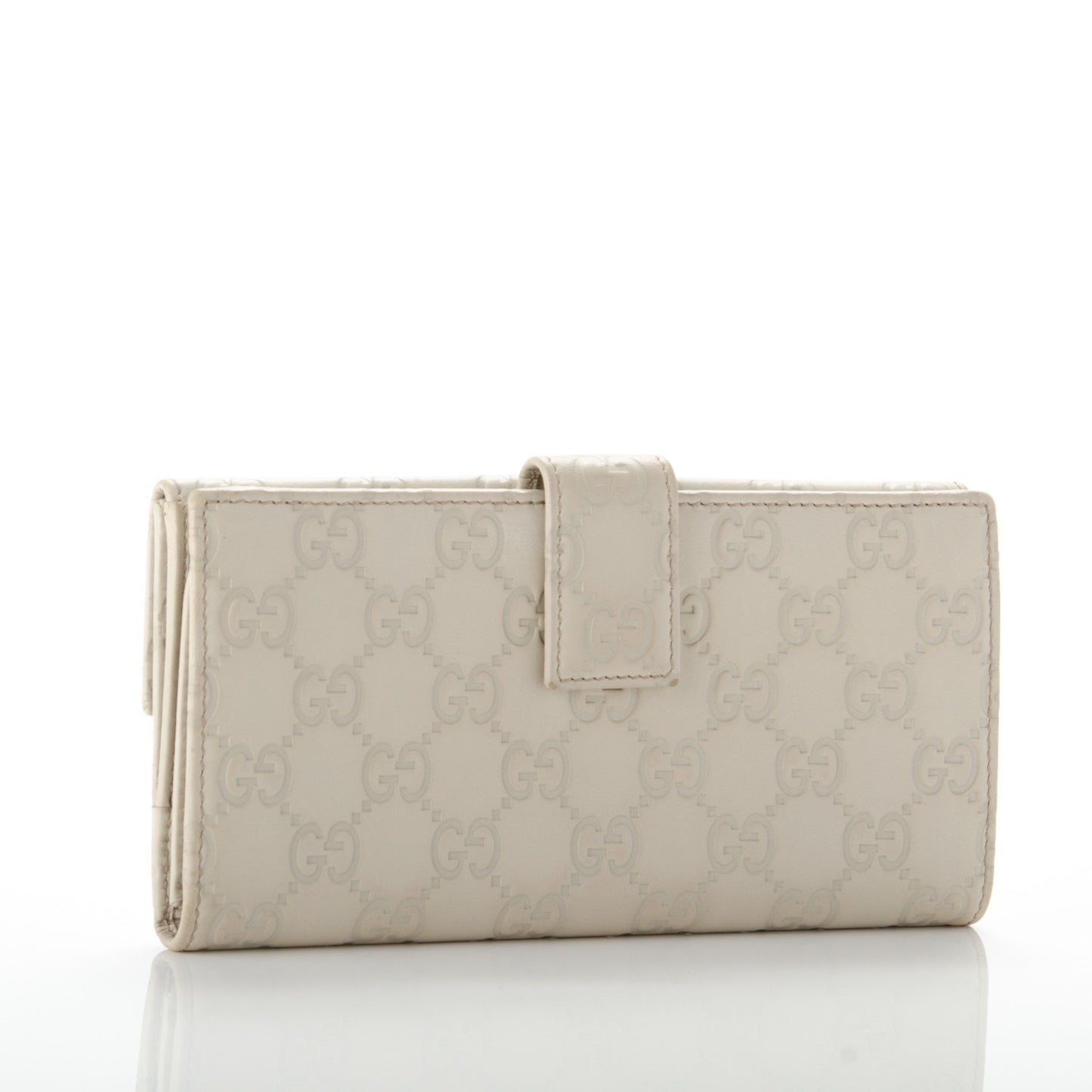 Guccissima Margaux Calfskin Metal Bar Continental Flap Wallet Mystic White