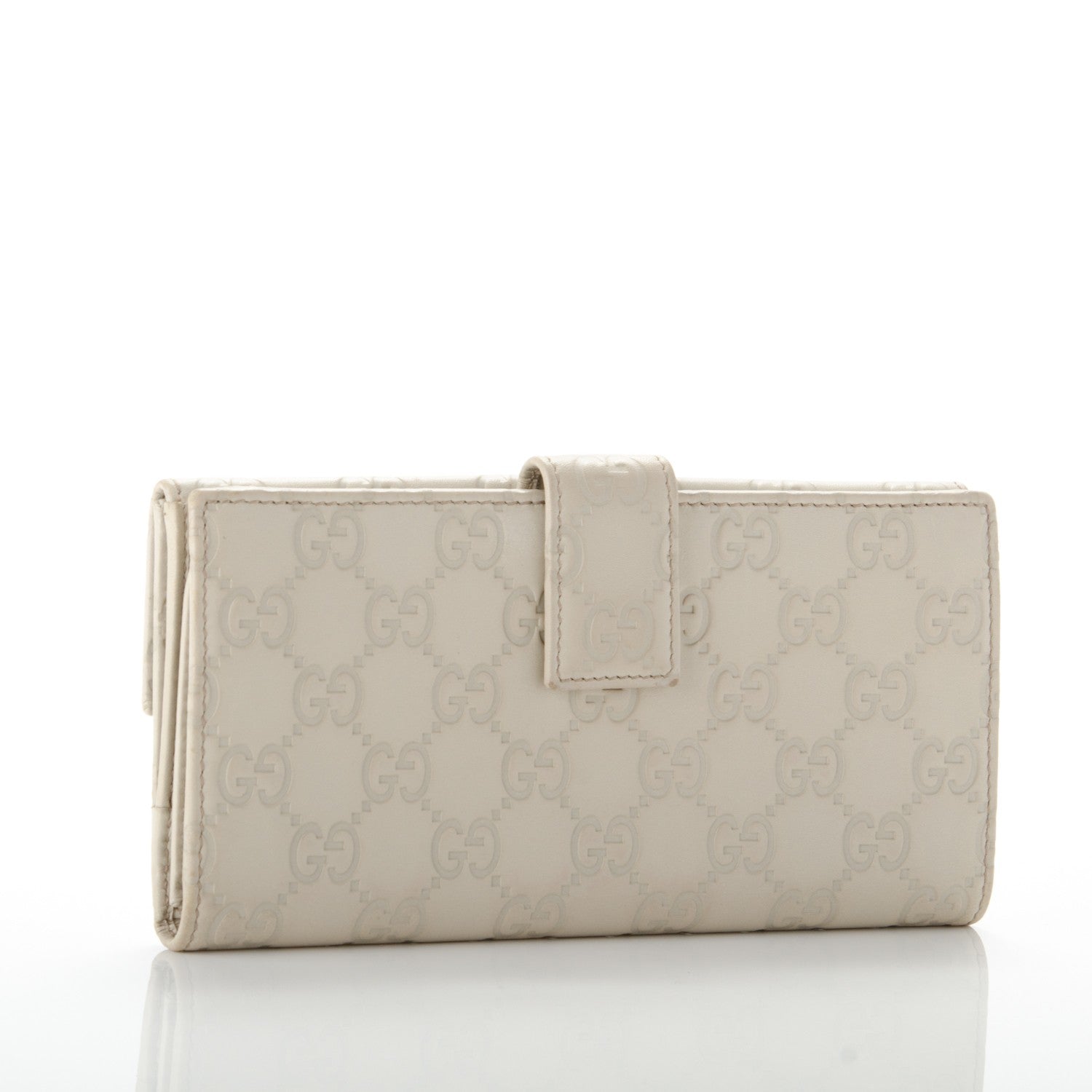 Gucci Guccissima Margaux Calfskin Metal Bar Continental Flap Wallet Mystic White 3 of 7