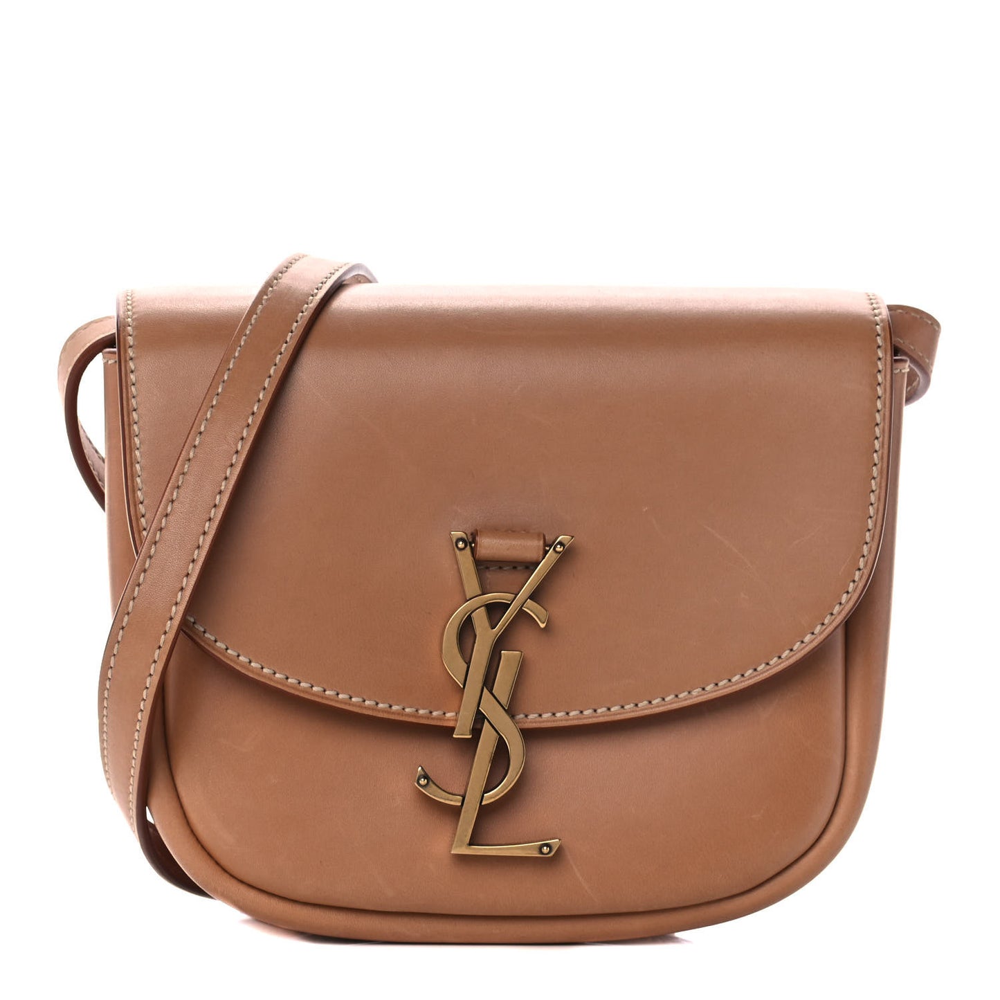 Smooth Vintage Calfskin Small Kaia Satchel Brown Gold