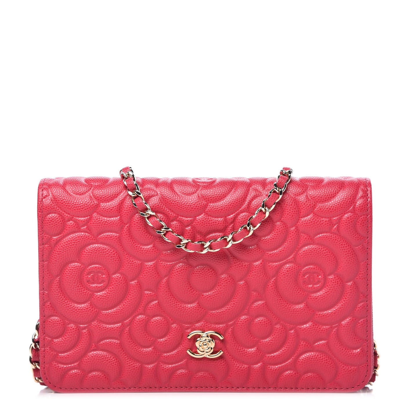 Caviar Camellia Embossed Wallet On Chain WOC Fuschia