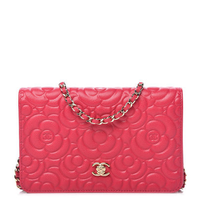 Chanel Caviar Camellia Embossed Wallet On Chain WOC Fuschia 1 of 12