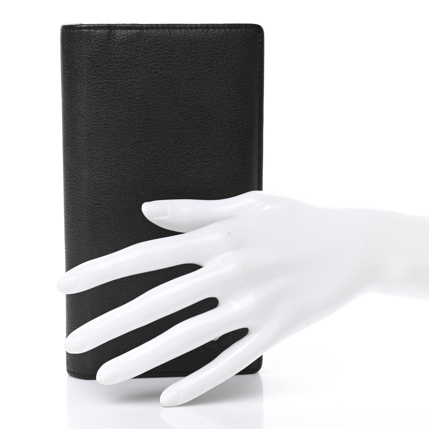 Goatskin Camellia Embossed Yen Wallet Black